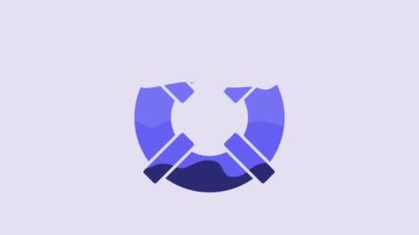 Blue Lifebuoy icon isolated on purple background. Lifebelt symbol. 4K Video motion graphic animation.