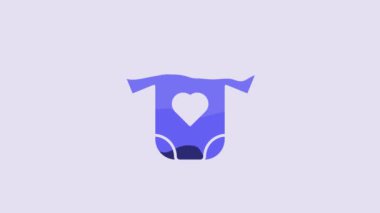 Blue Baby clothes icon isolated on purple background. Baby clothing for baby girl and boy. Baby bodysuit. 4K Video motion graphic animation.