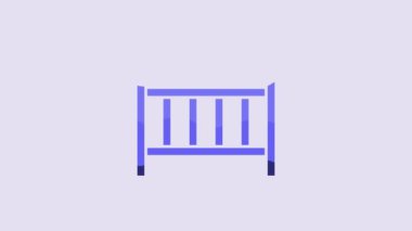 Blue Baby crib cradle bed icon isolated on purple background. 4K Video motion graphic animation.