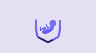 Blue Baby on shield icon isolated on purple background. Child safety sign. 4K Video motion graphic animation.