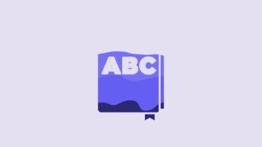 Blue ABC book icon isolated on purple background. Dictionary book sign. Alphabet book icon. 4K Video motion graphic animation.