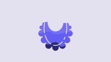 Blue Baby bib icon isolated on purple background. 4K Video motion graphic animation.