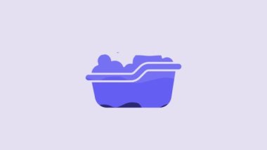 Blue Baby bathtub with foam bubbles inside icon isolated on purple background. 4K Video motion graphic animation.