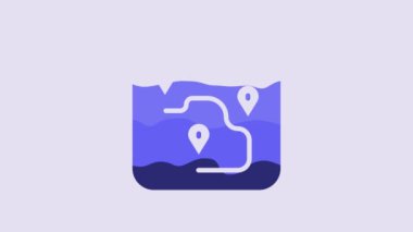 Blue Route location icon isolated on purple background. Map pointer sign. Concept of path or road. GPS navigator. 4K Video motion graphic animation.