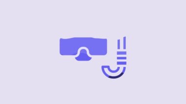 Blue Diving mask and snorkel icon isolated on purple background. Extreme sport. Diving underwater equipment. 4K Video motion graphic animation.