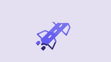 Blue Rocket icon isolated on purple background. 4K Video motion graphic animation.