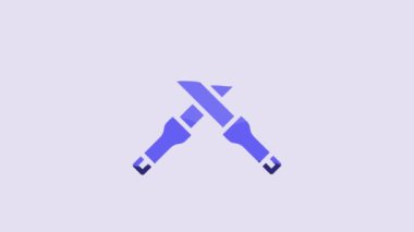 Blue Marshalling wands for the aircraft icon isolated on purple background. Marshaller communicated with pilot before and after flight. 4K Video motion graphic animation.