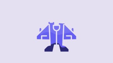 Blue Jet fighter icon isolated on purple background. Military aircraft. 4K Video motion graphic animation.