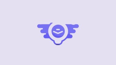 Blue Aviation emblem icon isolated on purple background. Military and civil aviation icons. Flying emblem, eagle bird wing and winged frame. 4K Video motion graphic animation.