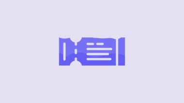 Blue Airline ticket icon isolated on purple background. Plane ticket. 4K Video motion graphic animation.