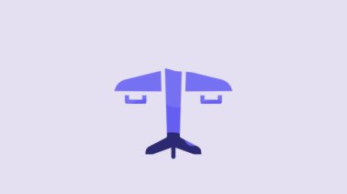 Blue Plane icon isolated on purple background. Flying airplane icon. Airliner sign. 4K Video motion graphic animation.