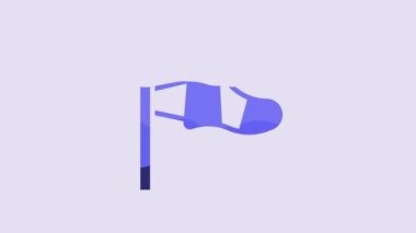 Blue Cone meteorology windsock wind vane icon isolated on purple background. Windsock indicate the direction and strength of the wind. 4K Video motion graphic animation.