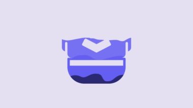 Blue Pilot hat icon isolated on purple background. 4K Video motion graphic animation.