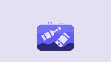 Blue Suitcase for travel icon isolated on purple background. Traveling baggage sign. Travel luggage icon. 4K Video motion graphic animation.