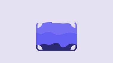 Blue Suitcase for travel icon isolated on purple background. Traveling baggage sign. Travel luggage icon. 4K Video motion graphic animation.