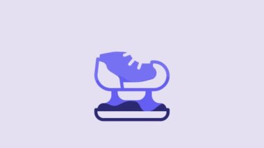 Blue Skates icon isolated on purple background. Ice skate shoes icon. Sport boots with blades. 4K Video motion graphic animation.