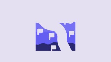 Blue Route location icon isolated on purple background. Train line path of train road route with start point GPS and dash line. 4K Video motion graphic animation.