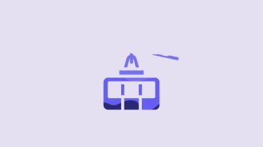 Blue Cable car icon isolated on purple background. Funicular sign. 4K Video motion graphic animation.