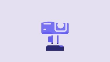 Blue Action extreme camera icon isolated on purple background. Video camera equipment for filming extreme sports. 4K Video motion graphic animation.