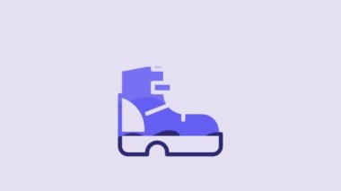 Blue Waterproof rubber boot icon isolated on purple background. Gumboots for rainy weather, fishing, gardening. 4K Video motion graphic animation.