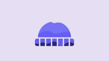 Blue Winter hat icon isolated on purple background. 4K Video motion graphic animation.