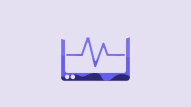 Blue Computer monitor with cardiogram icon isolated on purple background. Monitoring icon. ECG monitor with heart beat hand drawn. 4K Video motion graphic animation.