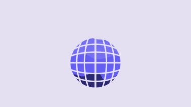 Blue Disco ball icon isolated on purple background. 4K Video motion graphic animation.