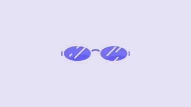 Blue Eyeglasses icon isolated on purple background. 4K Video motion graphic animation.