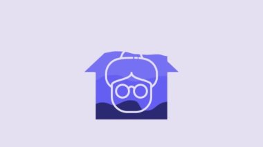 Blue Nursing home building icon isolated on purple background. Health care for old and sick people. Center for retired people. 4K Video motion graphic animation.