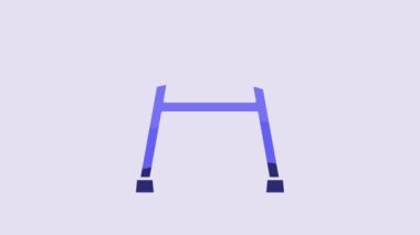 Mavi Yürüteç, mor arka planda izole edilmiş engelli kişi simgesi. 4K Video hareketli grafik canlandırması.