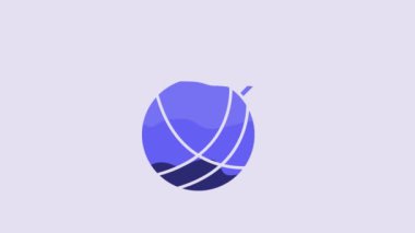 Blue Yarn ball with knitting needles icon isolated on purple background. Label for hand made, knitting or tailor shop. 4K Video motion graphic animation.