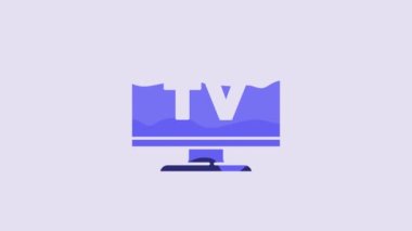 Blue Smart Tv icon isolated on purple background. Television sign. 4K Video motion graphic animation.