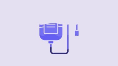 Blue IV bag icon isolated on purple background. Blood bag. Donate blood concept. The concept of treatment and therapy, chemotherapy. 4K Video motion graphic animation.