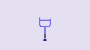 Blue Crutch or crutches icon isolated on purple background. Equipment for rehabilitation of people with diseases of musculoskeletal system. 4K Video motion graphic animation.