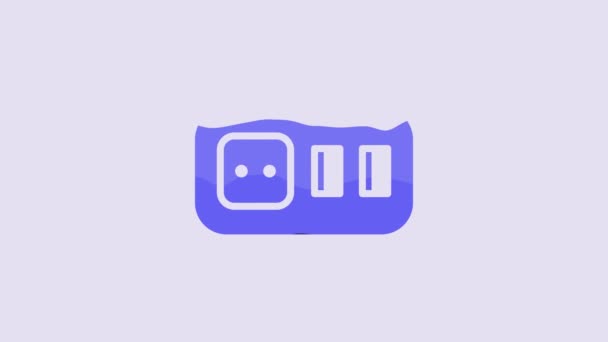 Blauw Stopcontact Pictogram Geïsoleerd Paarse Achtergrond Stroomaansluiting Rosette Symbool Video — Stockvideo