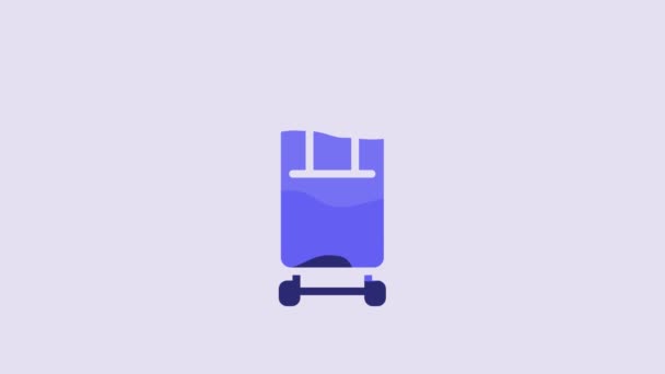 Голубой Чемодан Значка Путешествия Выделен Фиолетовом Фоне Путешествую Багажному Знаку — стоковое видео