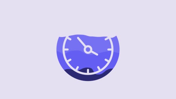 Icona Dell Orologio Stazione Ferroviaria Blu Isolato Sfondo Viola Animazione — Video Stock