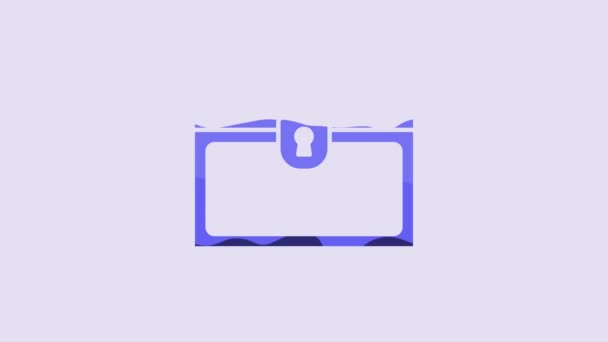 Blue Antique Treasure Chest Icon Isolated Purple Background Vintage Wooden — 图库视频影像