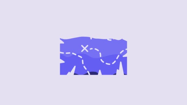 紫の背景に隔離された青海賊宝マップアイコン 4Kビデオモーショングラフィックアニメーション — ストック動画