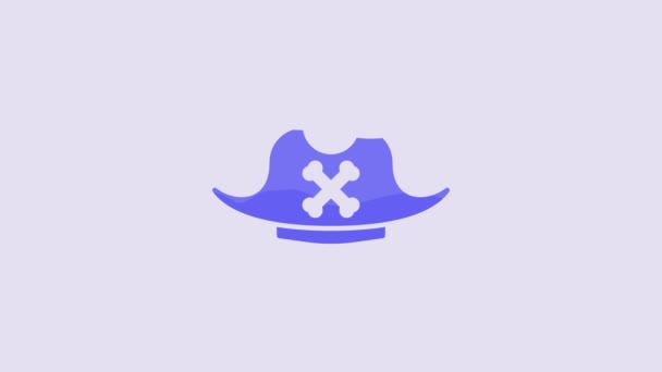 Cappello Pirata Icona Blu Isolato Sfondo Viola Animazione Grafica Video — Video Stock
