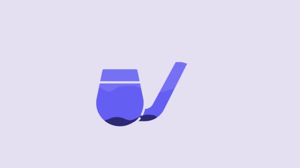 紫色の背景に煙のアイコンが隔離された青色の喫煙パイプ タバコパイプ 4Kビデオモーショングラフィックアニメーション — ストック動画