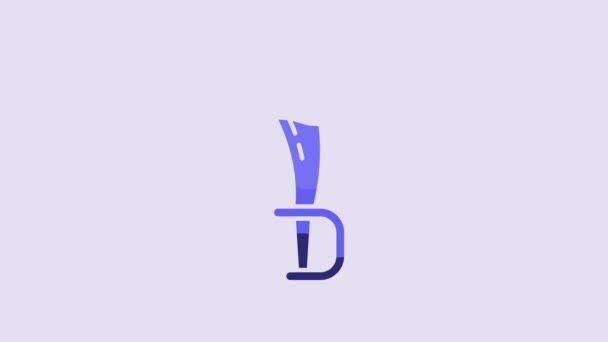 蓝色海盗剑图标孤立在紫色背景 剑的标志 4K视频运动图形动画 — 图库视频影像