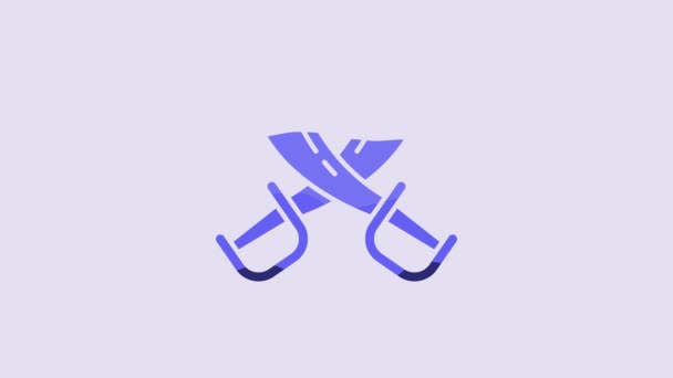 Blue Crossed Pirate Swords Icon Isolated Purple Background Sabre Sign — Stockvideo