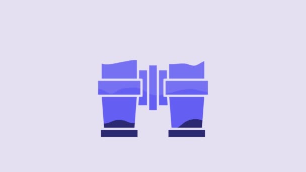 Синий Бинокль Значок Изолирован Фиолетовом Фоне Найти Программный Знак Символ — стоковое видео