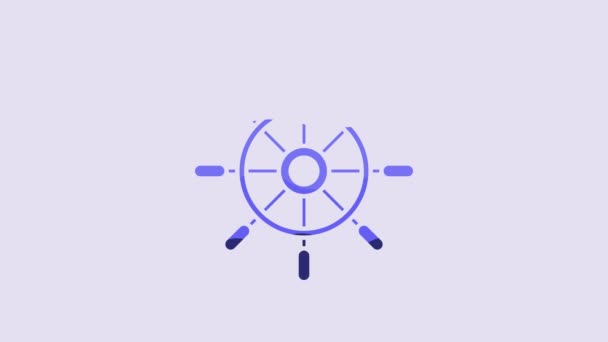 Blue Ship Steering Wheel Icon Isolated Purple Background Video Motion — Stockvideo
