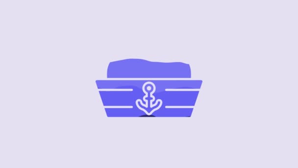 紫色の背景に隔離されたブルーセーラーの帽子のアイコン 4Kビデオモーショングラフィックアニメーション — ストック動画