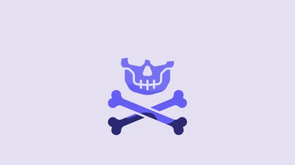 Blue Skull Crossbones Icon Isolated Purple Background Happy Halloween Party — Stock Video