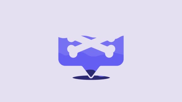 蓝色位置海盗图标孤立在紫色背景 4K视频运动图形动画 — 图库视频影像