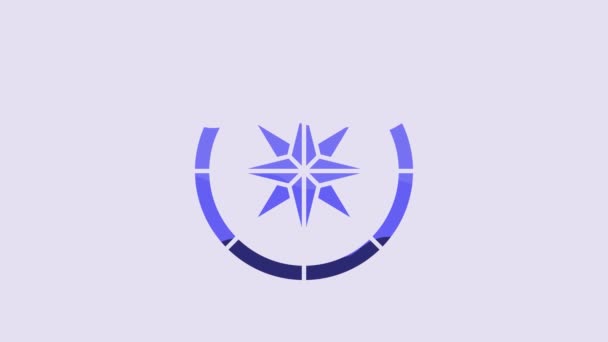 Icono Brújula Azul Aislado Sobre Fondo Púrpura Windrose Símbolo Navegación — Vídeos de Stock