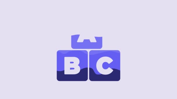 Μπλε Abc Μπλοκ Εικονίδιο Απομονώνονται Μωβ Φόντο Κύβοι Αλφαβήτου Γράμματα — Αρχείο Βίντεο